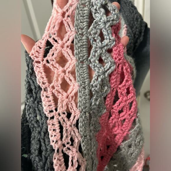 extra long handmade crochet scarf- 80"  pink sparkle gray and black- gift - Picture 3 of 5